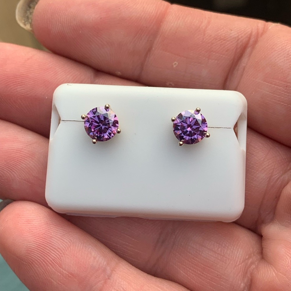 Genuine Purple moissonite Stud Earrings